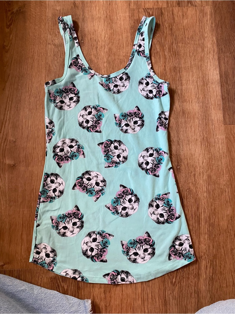 Women’s Mint Cat-Print Sleep Tank